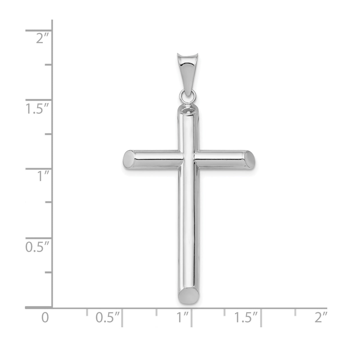 14k White Gold Latin Cross Pendant, Polished Hollow Tubular Design, Minimalist Spiritual Jewelry