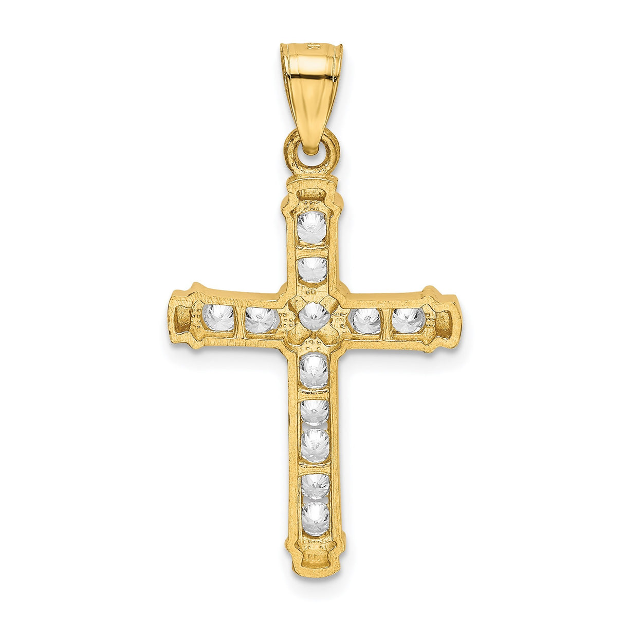 14k Yellow Gold Cross Pendant with Cubic Zirconia, High Polish Latin Religious Charm