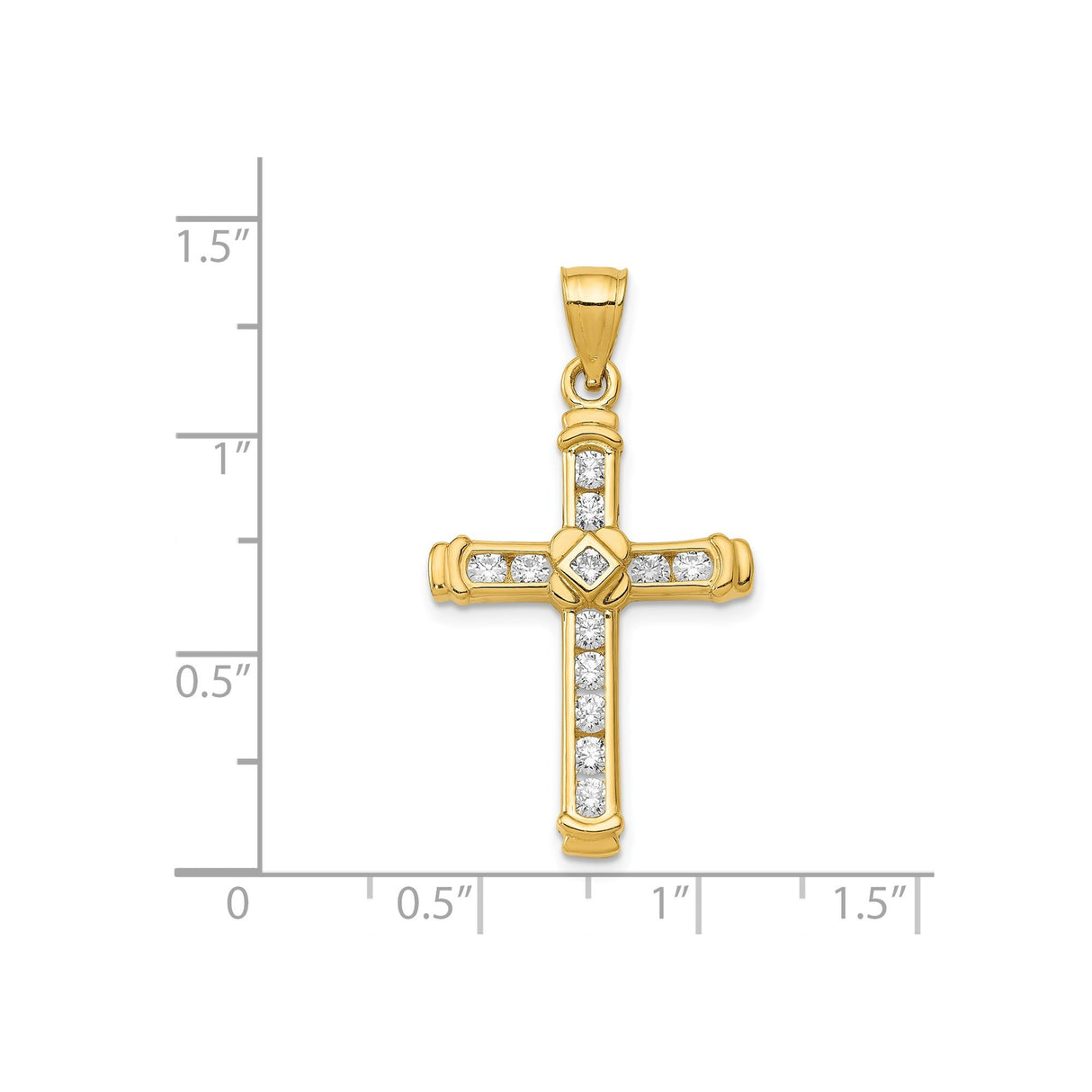 14k Yellow Gold Cross Pendant with Cubic Zirconia, High Polish Latin Religious Charm