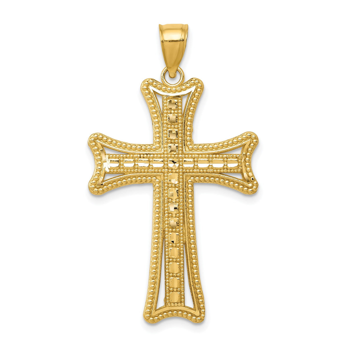 14k Yellow Gold Maltese Cross Pendant with Milgrain Border and Polished Bail