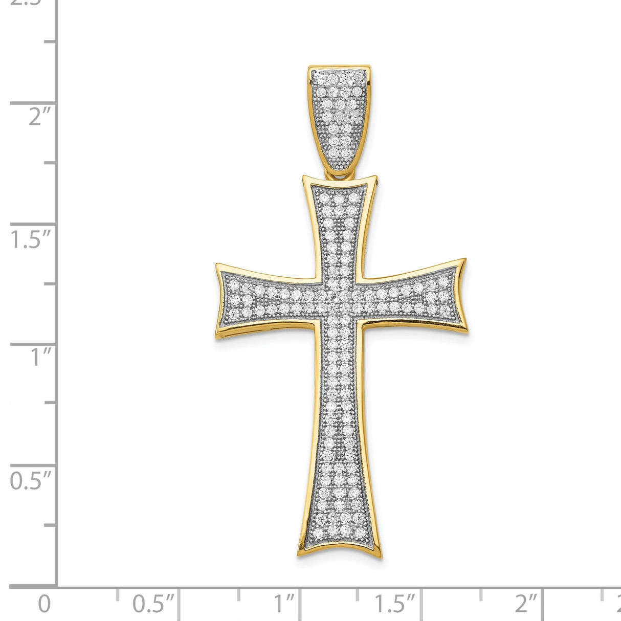 14k Yellow Gold and Rhodium Maltese Cross Pendant with Cubic Zirconia