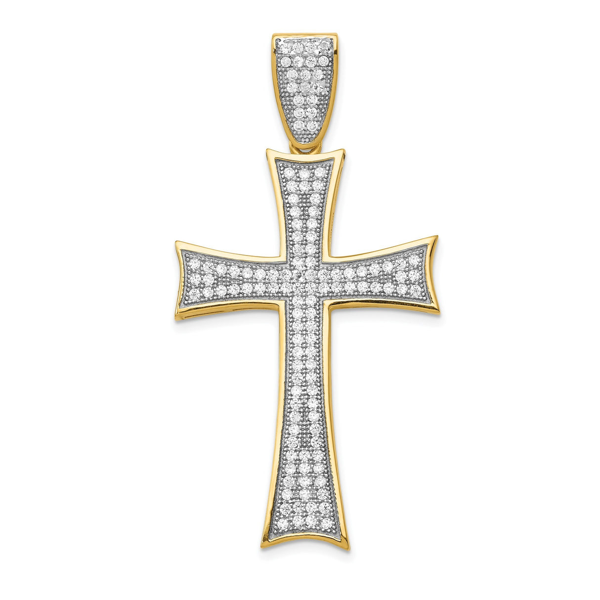 14k Yellow Gold and Rhodium Maltese Cross Pendant with Cubic Zirconia