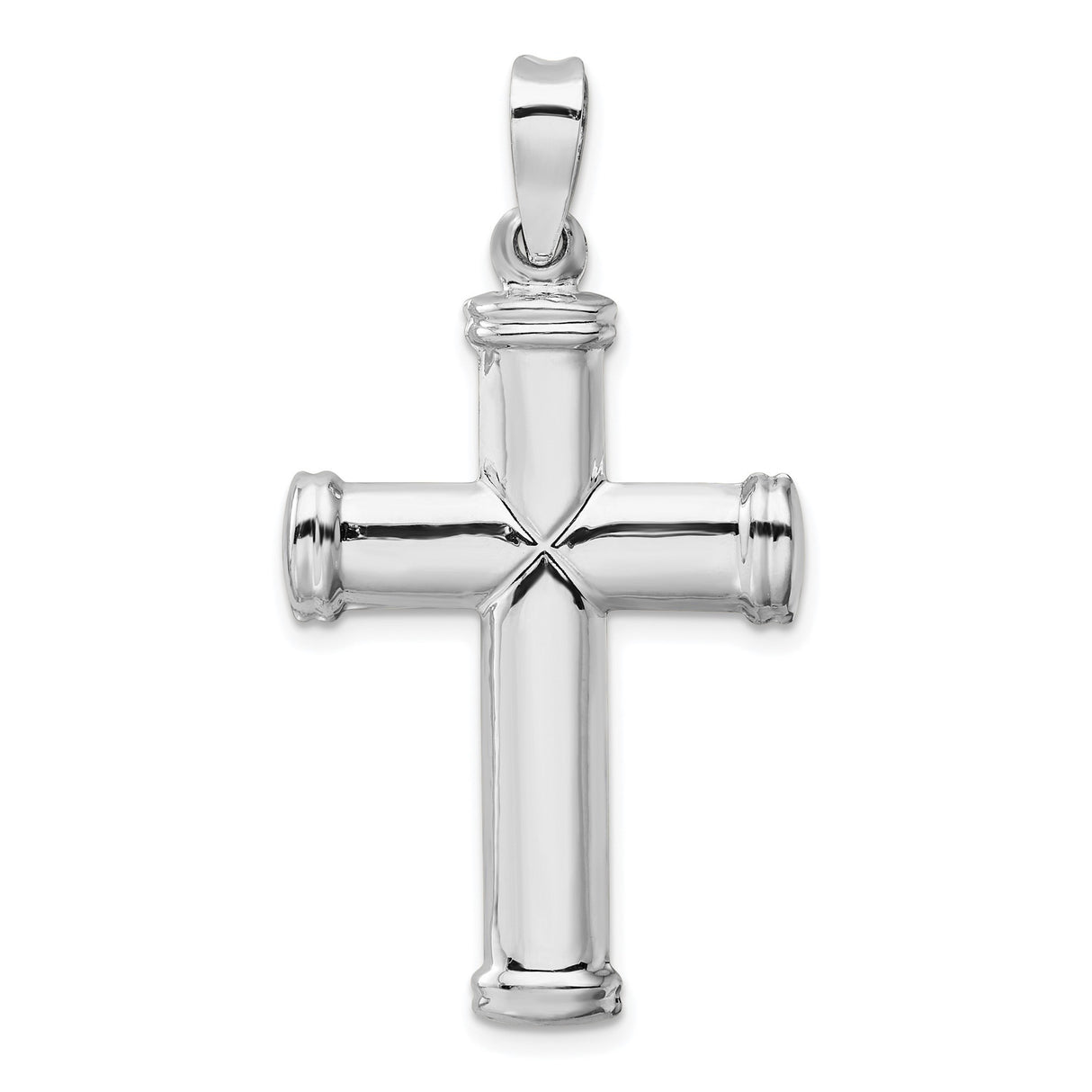 14k White Gold Latin Cross Pendant with Capped Ends and Polished Finish