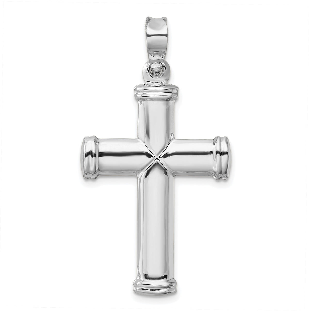 14k White Gold Latin Cross Pendant with Capped Ends and Polished Finish