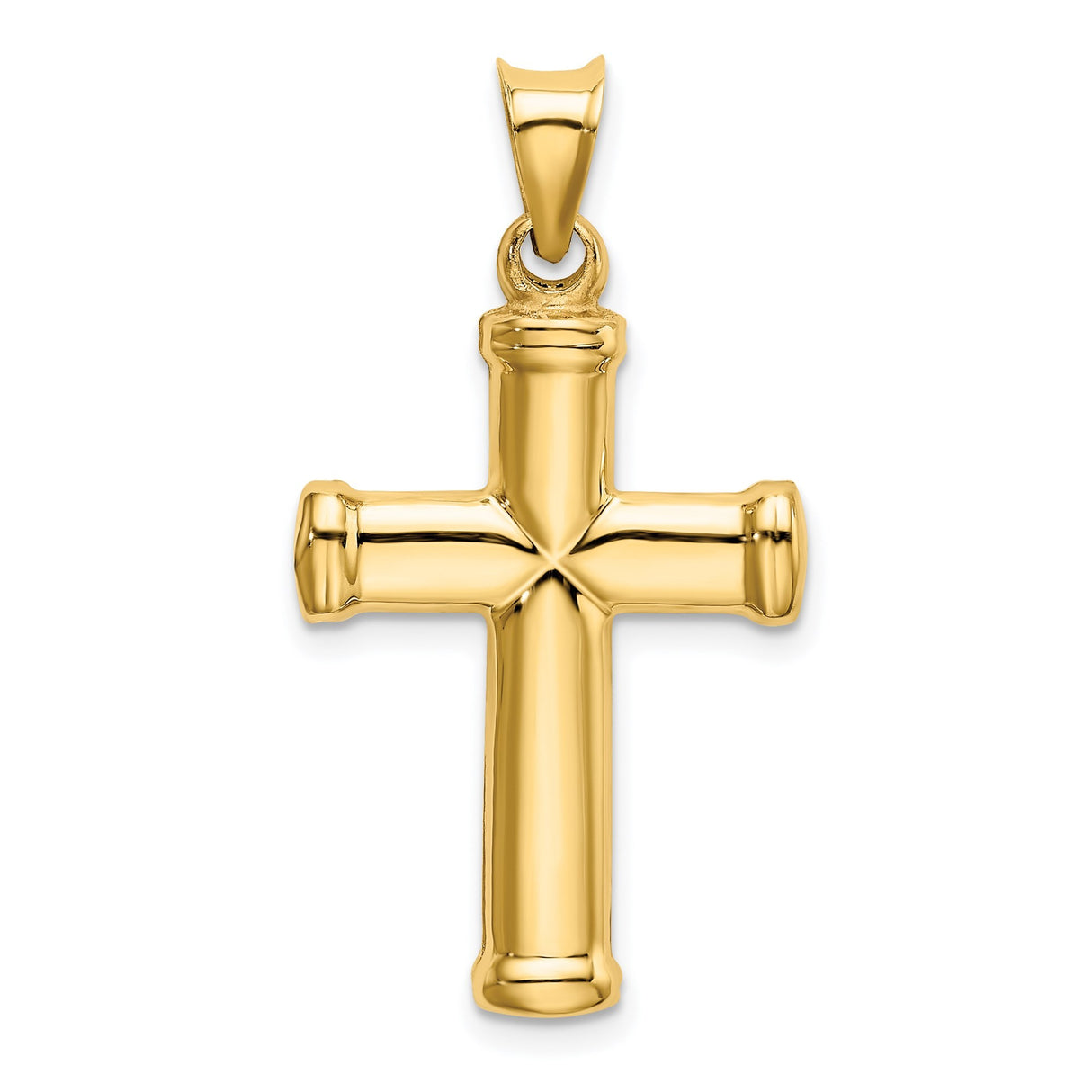 14k Yellow Gold Cross Pendant with Bevel Edges and Mirror Finish for Men and Women