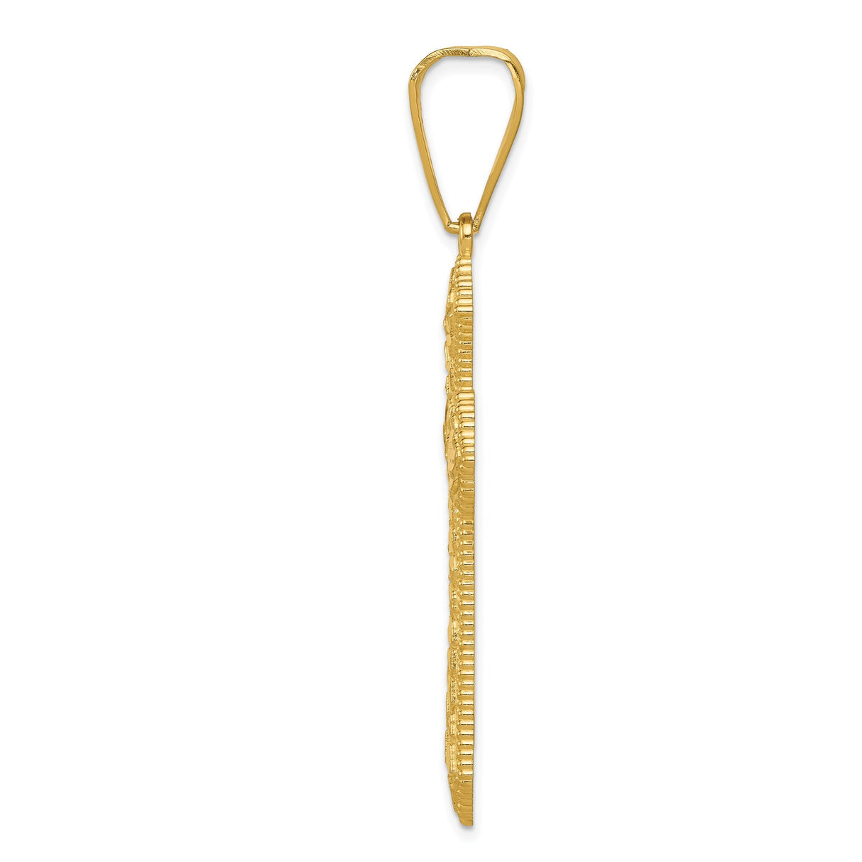 14k Yellow Gold Cross Pendant with Faceted Texture, Flared Arms, Beaded Edging, Polished Finish