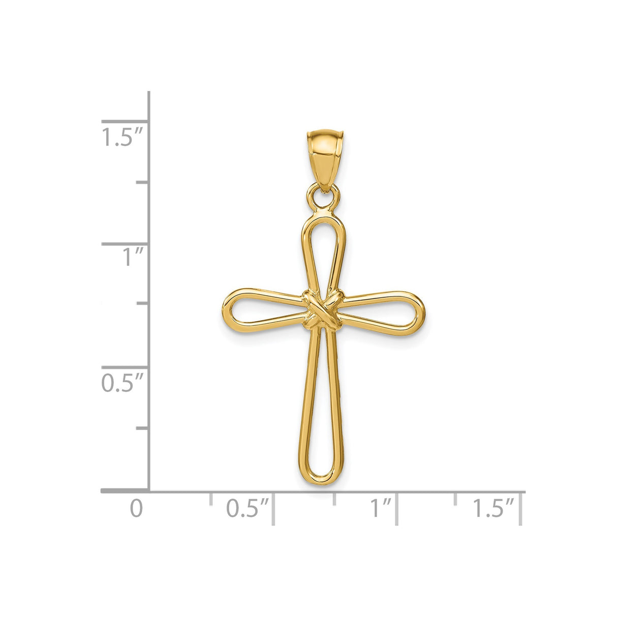 14k Yellow Gold Cross Pendant with Polished Paperclip-Style Teardrop Arm Design