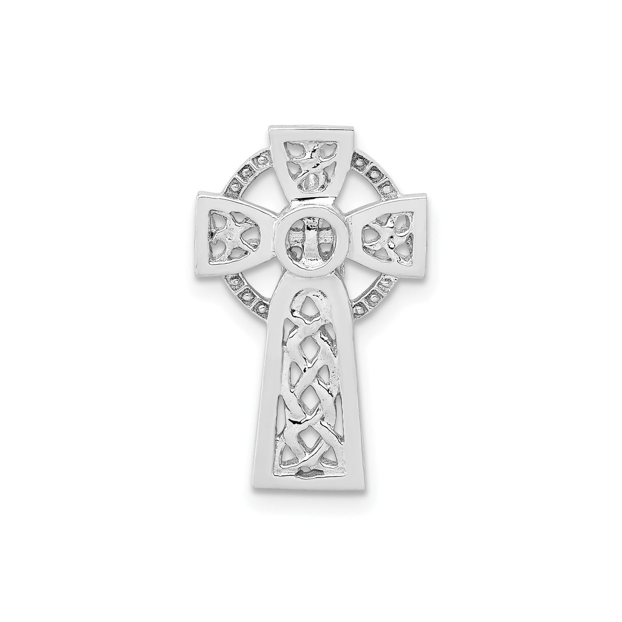 14k White Gold Cross Pendant with Celtic Knot Halo Design