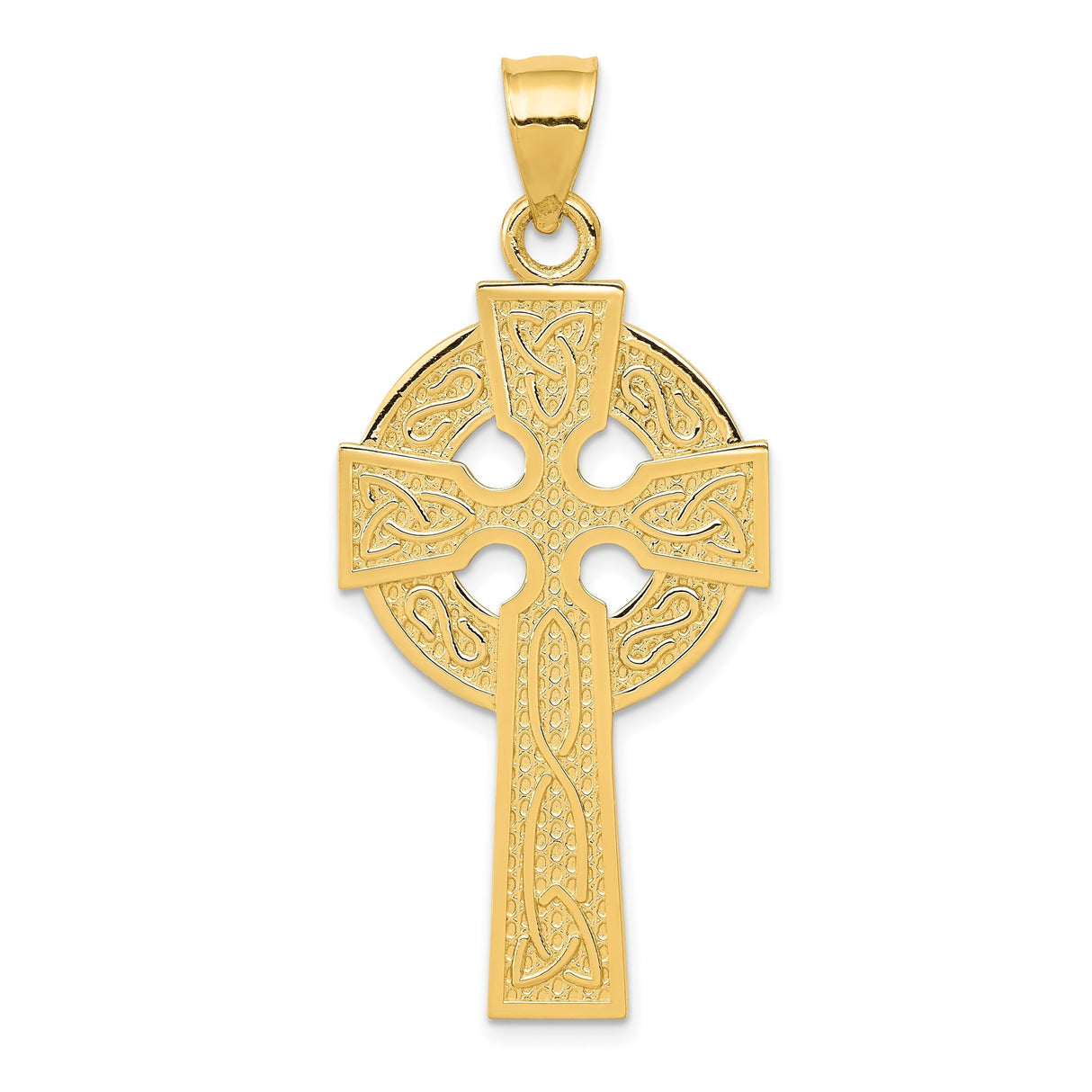 14k Yellow Gold Celtic Triquetra Cross Pendant with Textured Knotted Design