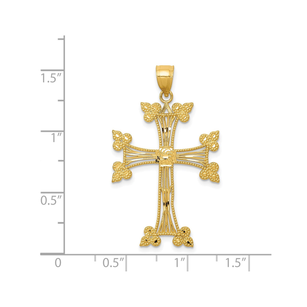 14k Yellow Gold Armenian Cross Pendant with Filigree Beaded Edge Design