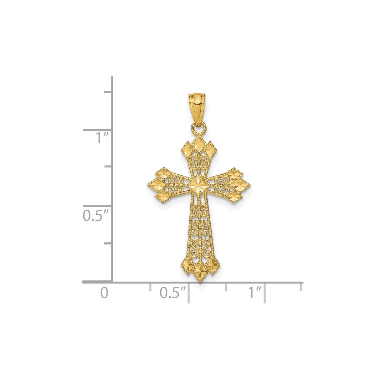 14k Yellow Gold Patonce Cross Pendant with Milgrain Border and Filigree Detailing