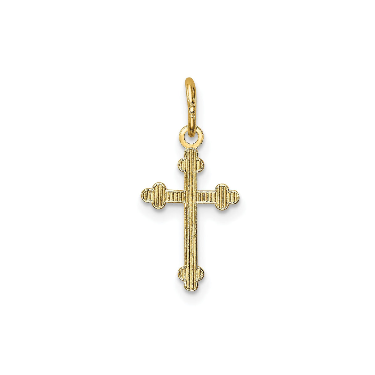 14k Yellow Gold Budded Cross Pendant with Textured Polished Trefoil Design for Men and Women