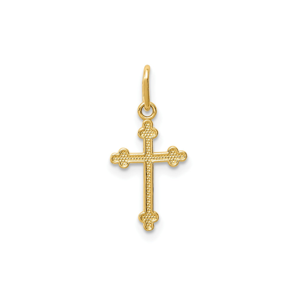 14k Yellow Gold Budded Cross Pendant with Textured Polished Trefoil Design for Men and Women