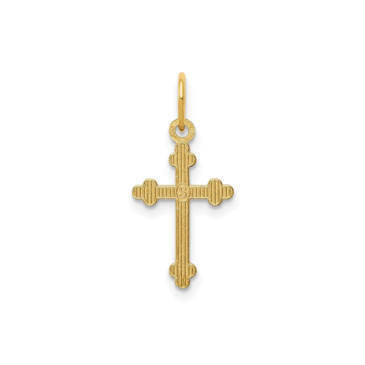 14k Yellow Gold Cross Pendant with Budded Trefoil Design, Polished Religious Charm