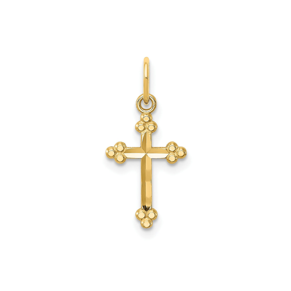 14k Yellow Gold Cross Pendant with Budded Trefoil Design, Polished Religious Charm