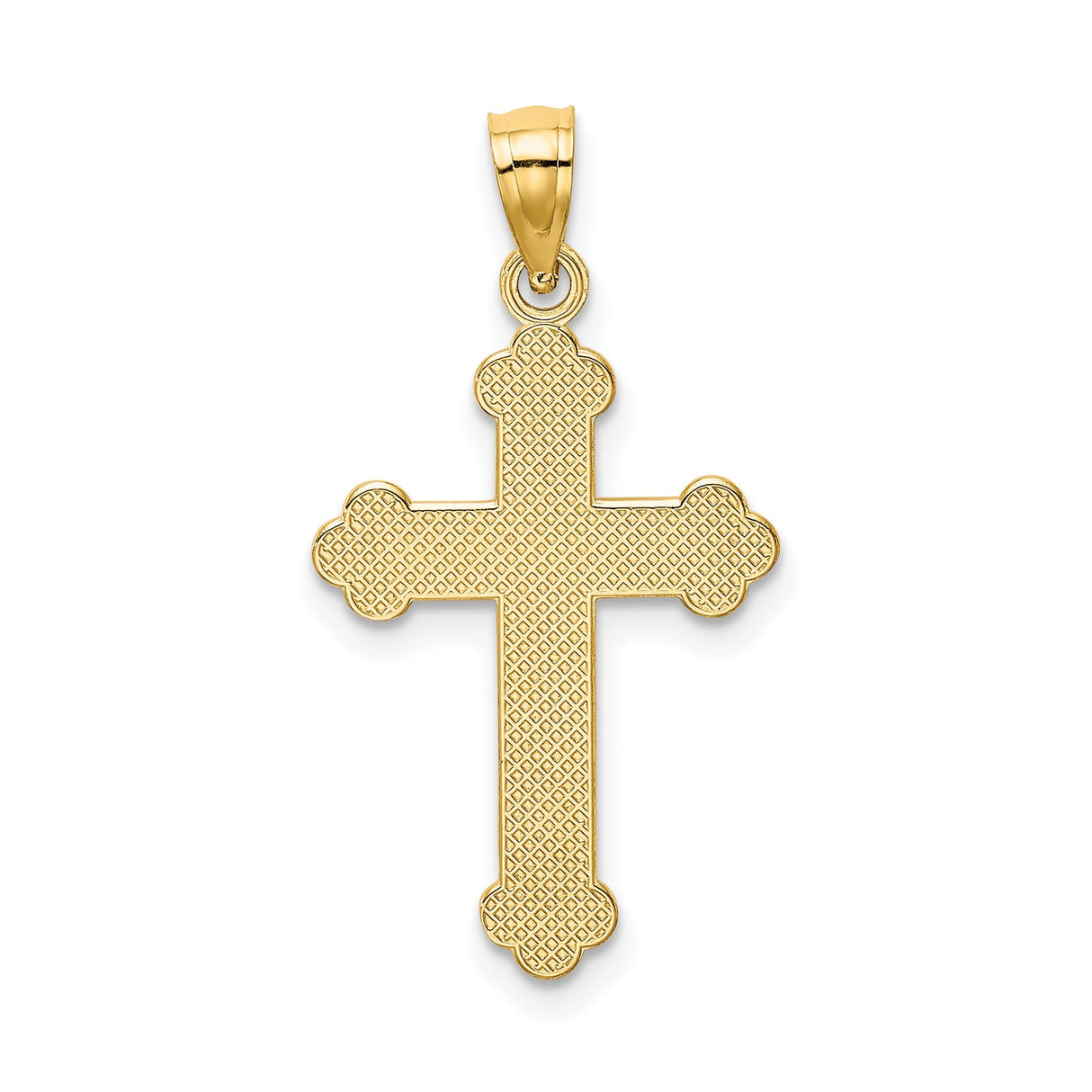 14k Yellow Gold Budded Cross Pendant with Satin and Polished Finish and Milgrain Detail