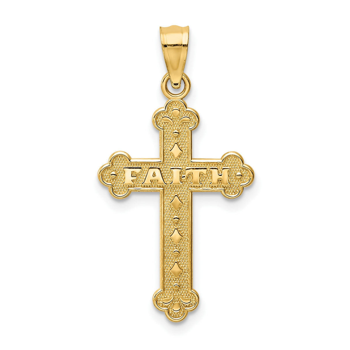 14k Yellow Gold Budded Cross Pendant with Satin and Polished Finish and Milgrain Detail