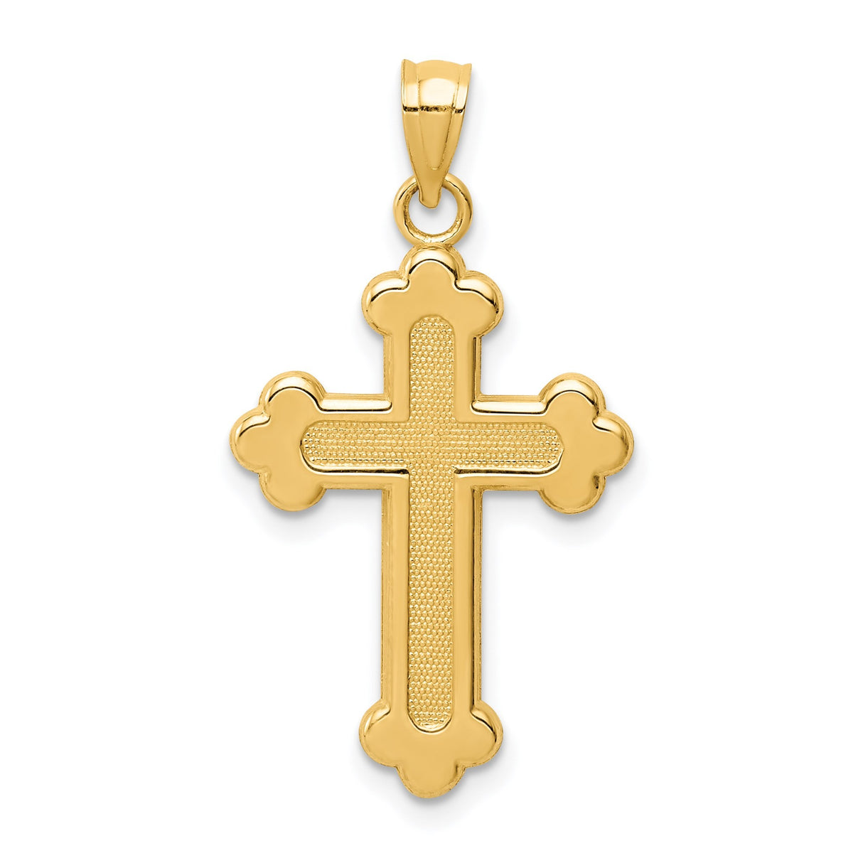 14k Yellow Gold Budded Cross Pendant with Satin Finish and Polished Edges