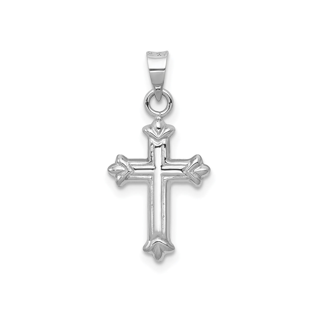 14k White Gold Fleur Cross Pendant with Sculpted Petal Tips for Men and Women