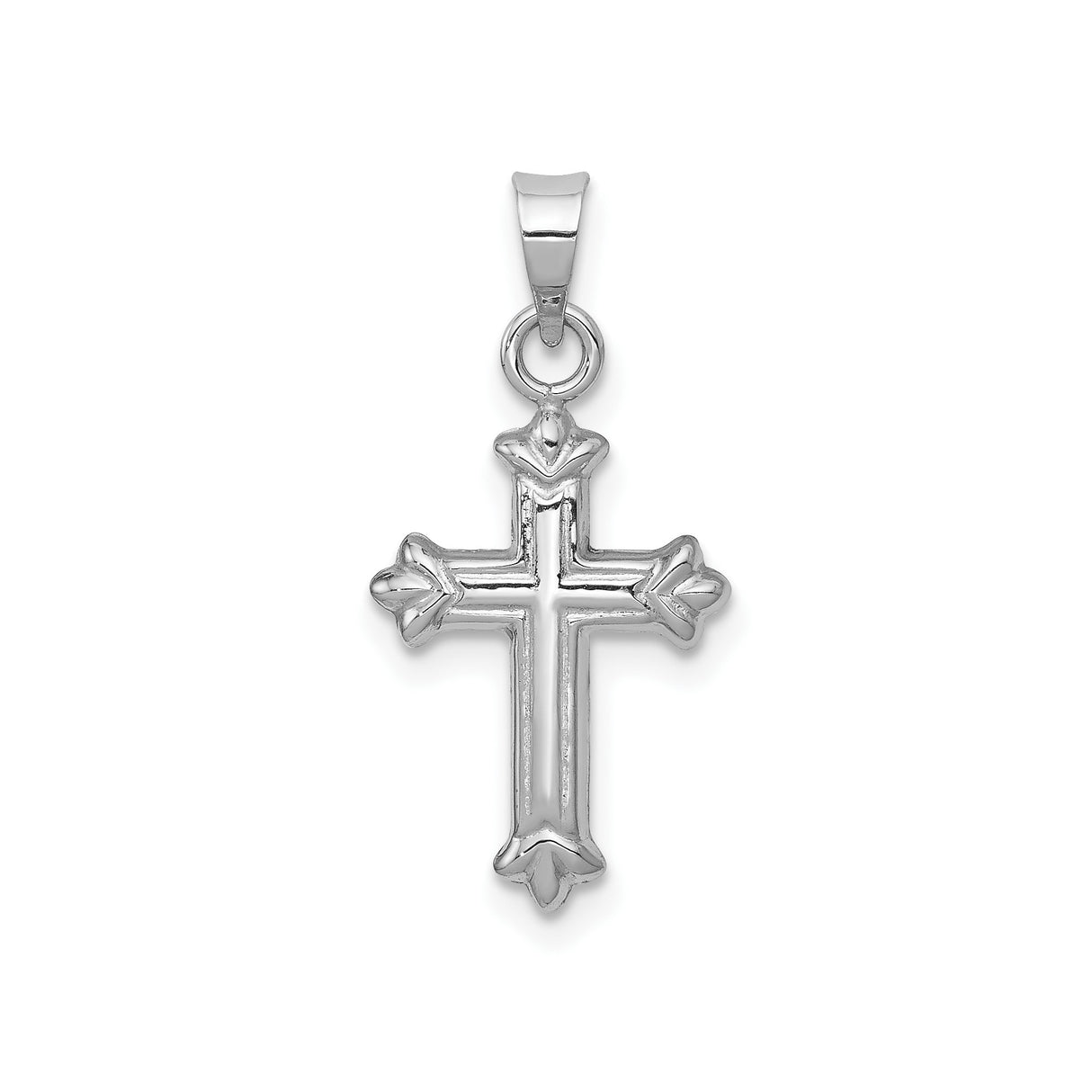 14k White Gold Fleur Cross Pendant with Sculpted Petal Tips for Men and Women