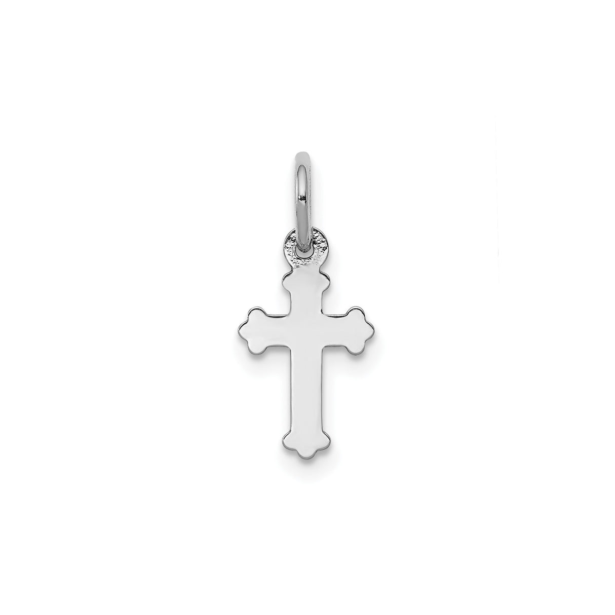 14k White Gold Cross Pendant with Fleur De Lis, Floral Design, Polished Religious Charm