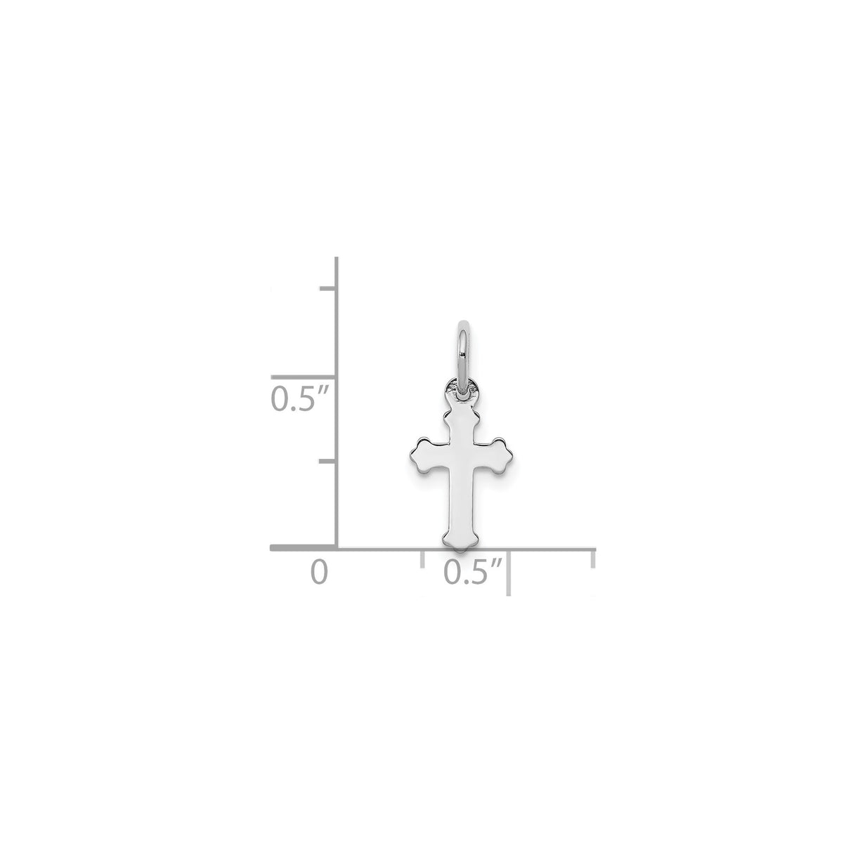 14k White Gold Cross Pendant with Fleur De Lis, Floral Design, Polished Religious Charm