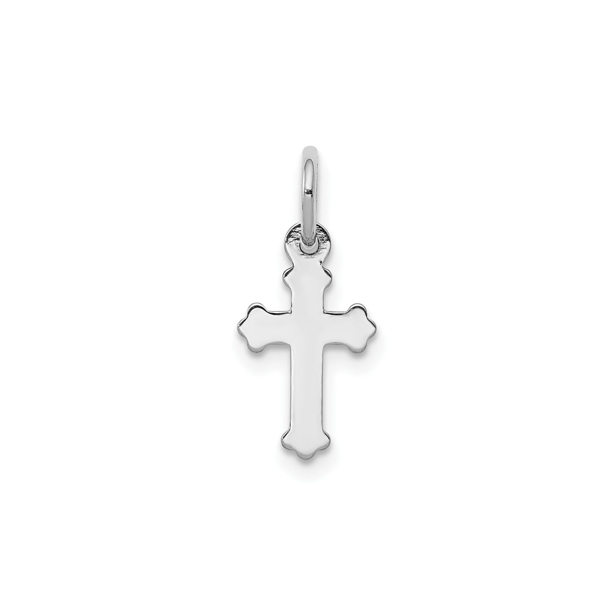 14k White Gold Cross Pendant with Fleur De Lis, Floral Design, Polished Religious Charm