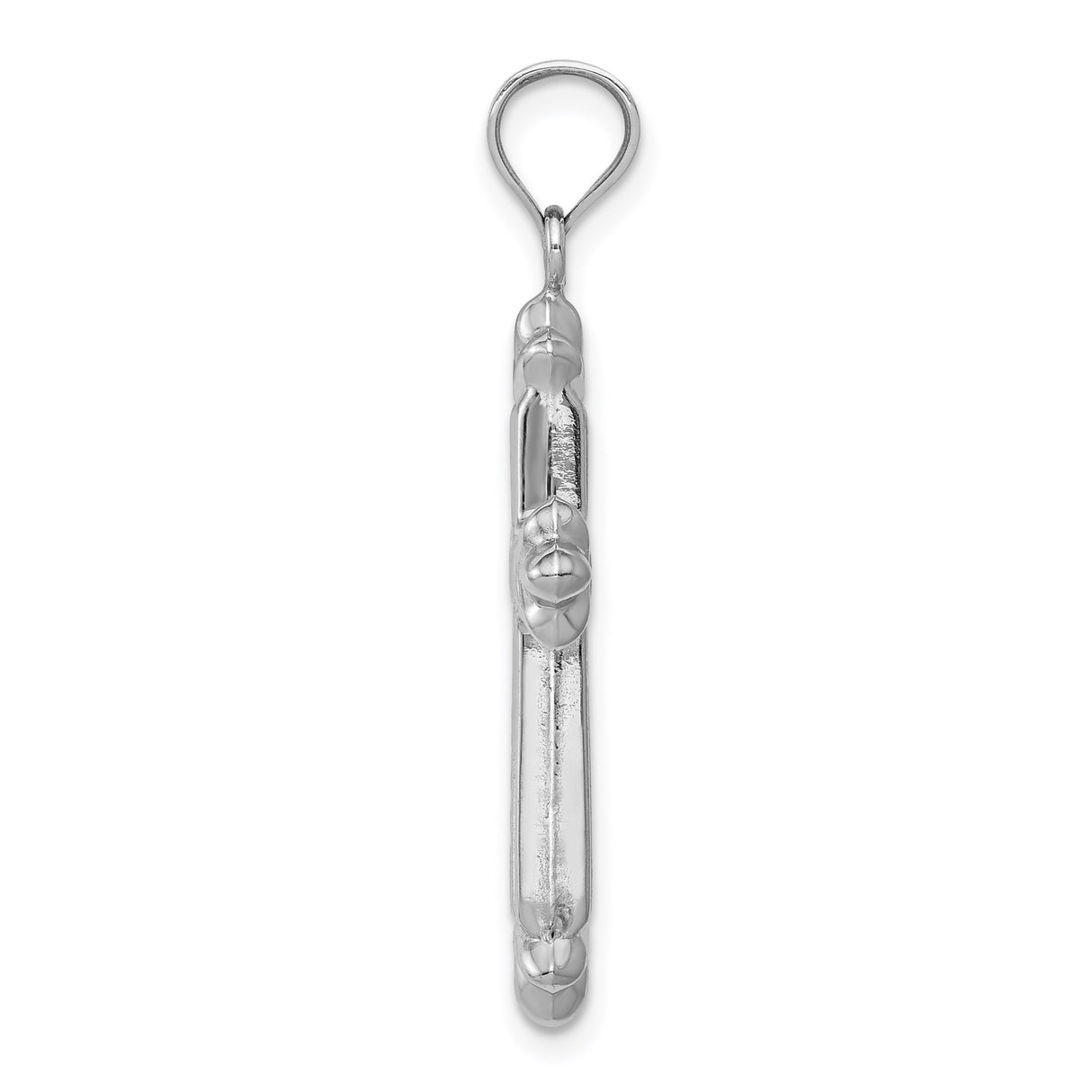 14k White Gold Reversible Fleur Cross Pendant with Diamond Cut Design and Mirror Finish