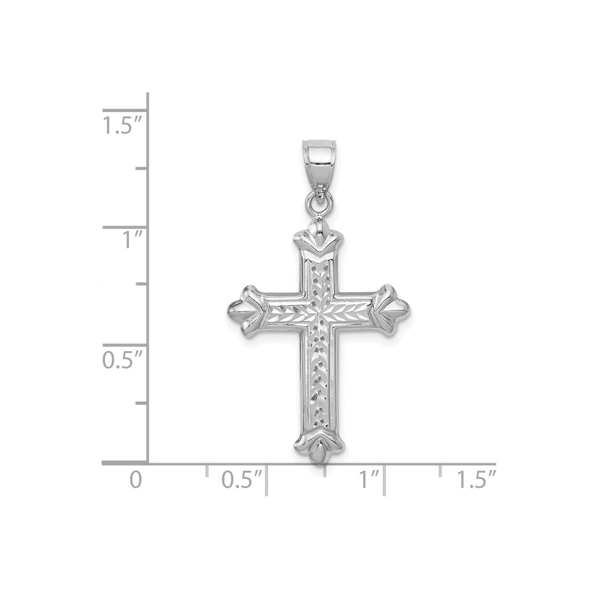 14k White Gold Reversible Fleur Cross Pendant with Diamond Cut Design and Mirror Finish