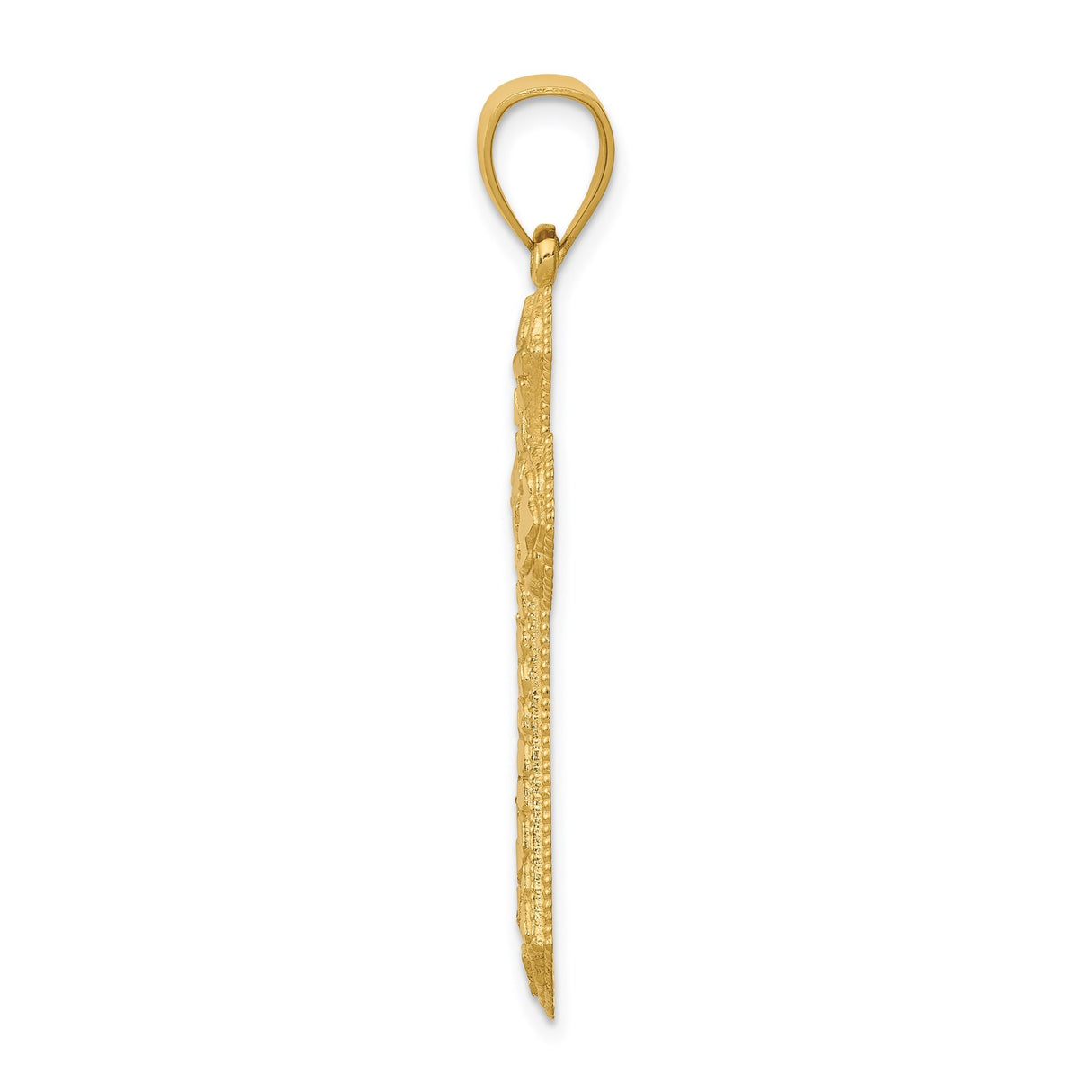 14k Yellow Gold Budded Cross Pendant with Mosaic Texture and Scalloped Tips