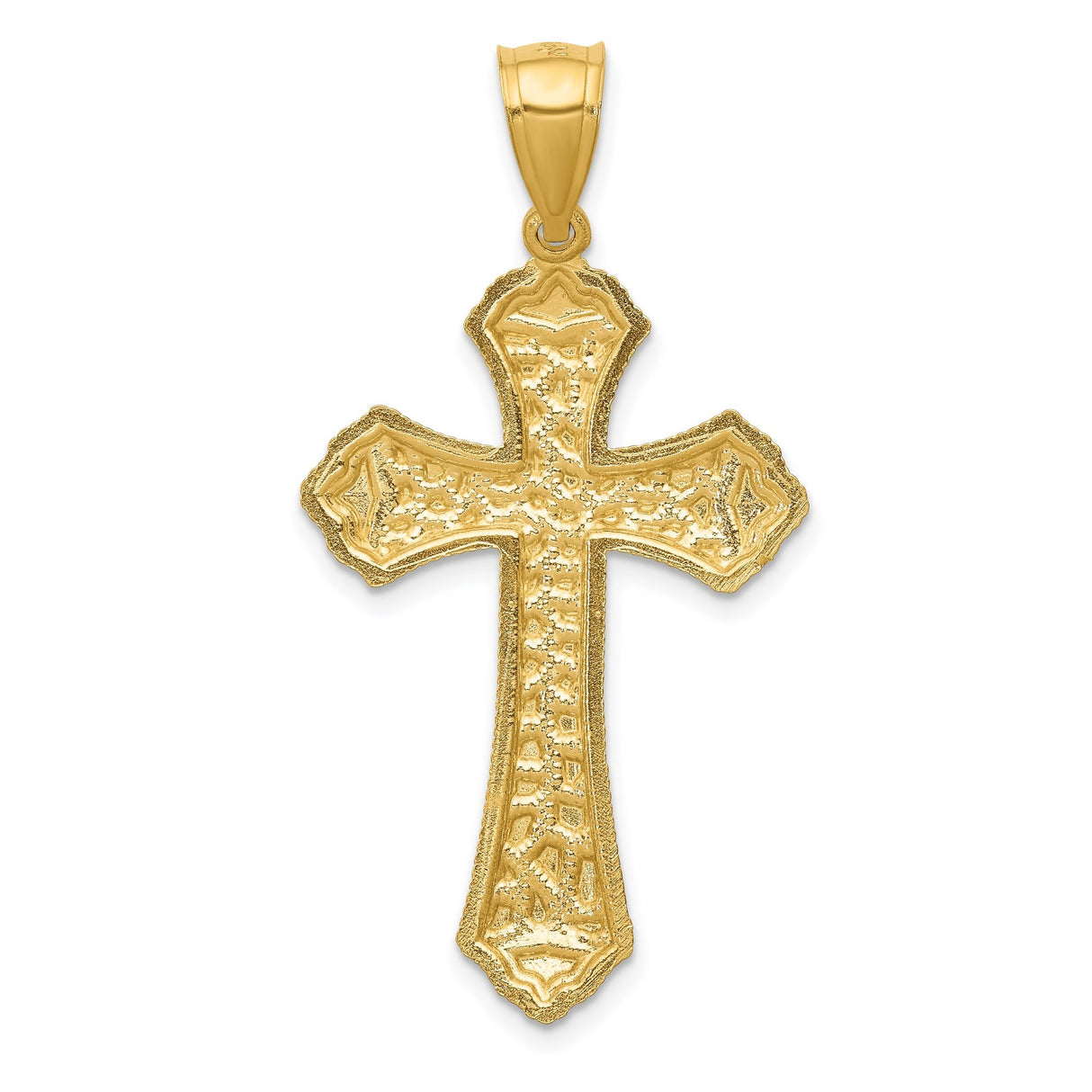 14k Yellow Gold Budded Cross Pendant with Mosaic Texture and Scalloped Tips