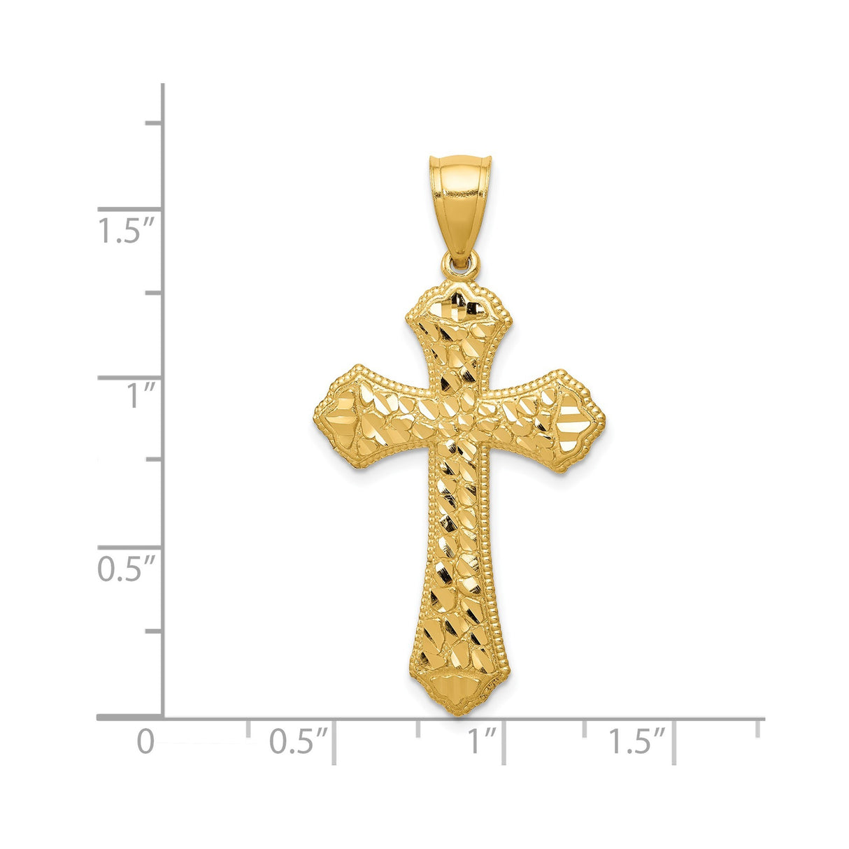 14k Yellow Gold Budded Cross Pendant with Mosaic Texture and Scalloped Tips