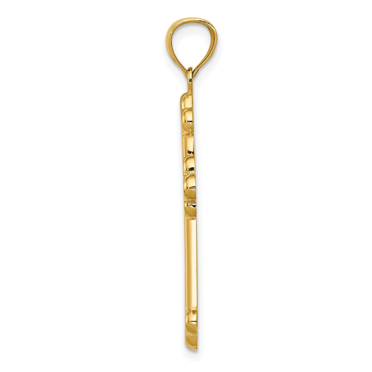 14k Yellow Gold Cross Pendant with Polished and Satin Finish, Fleur de Lis Design