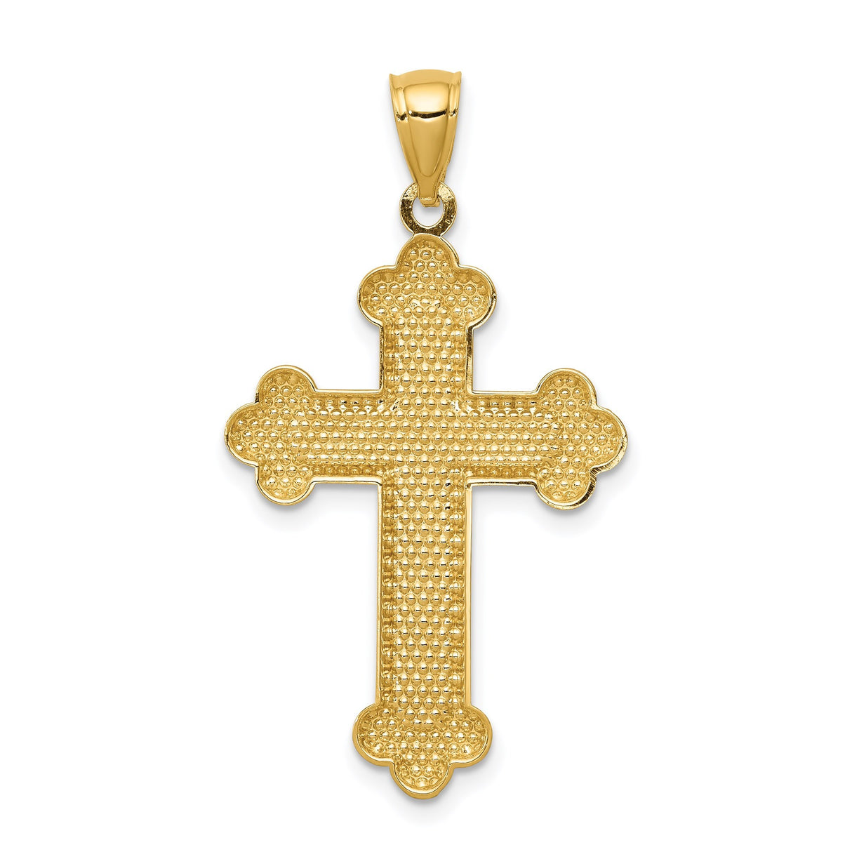 14k Yellow Gold Cross Pendant with Polished and Satin Finish, Fleur de Lis Design
