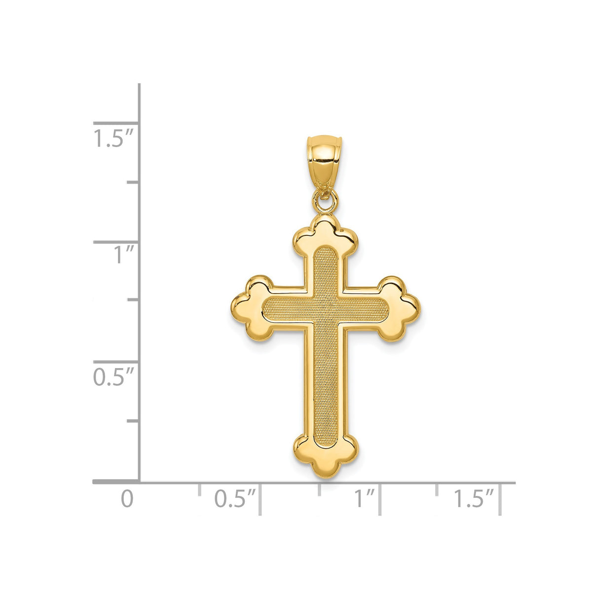 14k Yellow Gold Cross Pendant with Polished and Satin Finish, Fleur de Lis Design