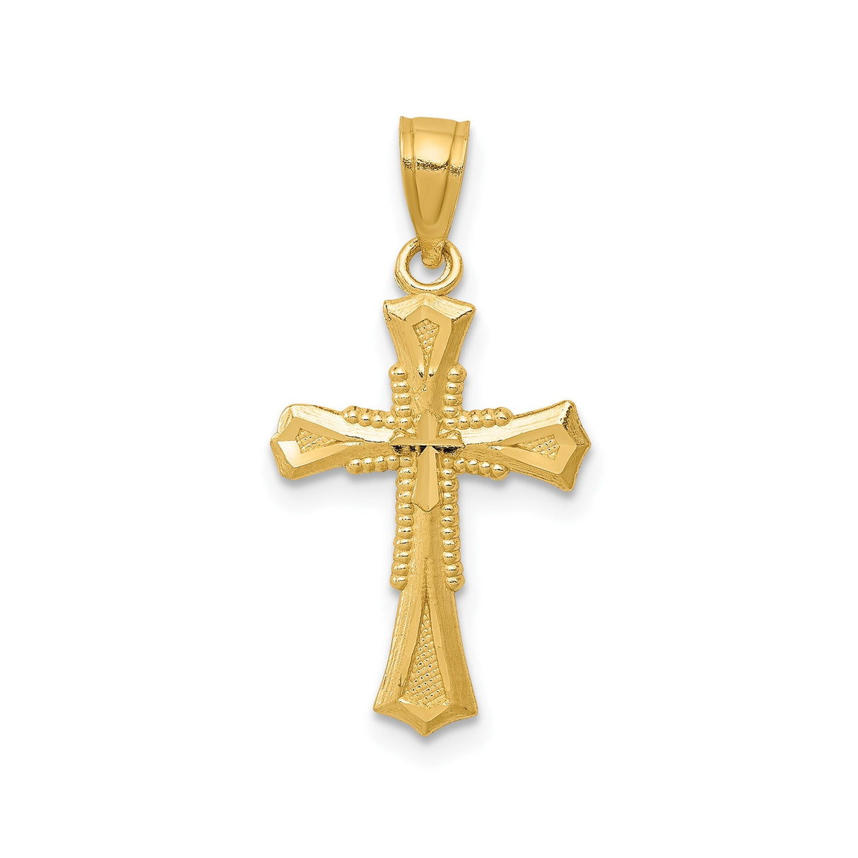 14k Yellow Gold Patonce Cross Pendant with Beveled Edges and Flared Tips