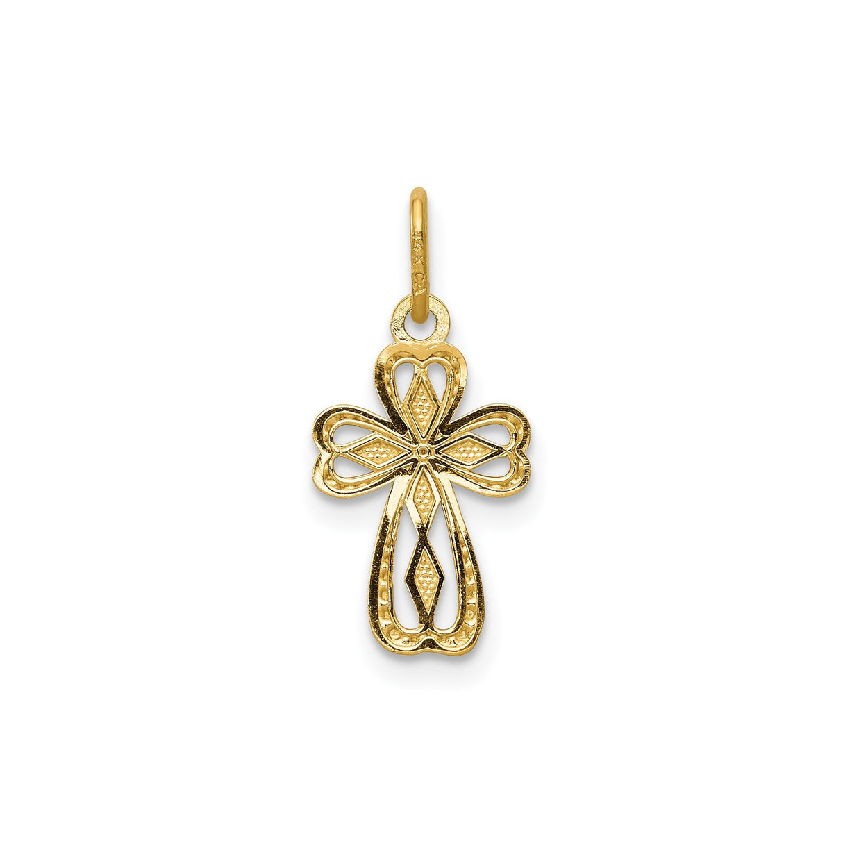 14k Yellow Gold Budded Cross Pendant with Beaded Detailing and Openwork Design
