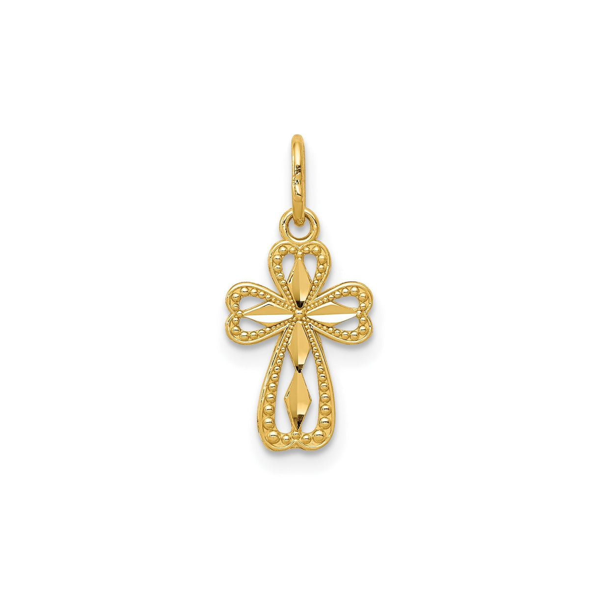 14k Yellow Gold Budded Cross Pendant with Beaded Detailing and Openwork Design