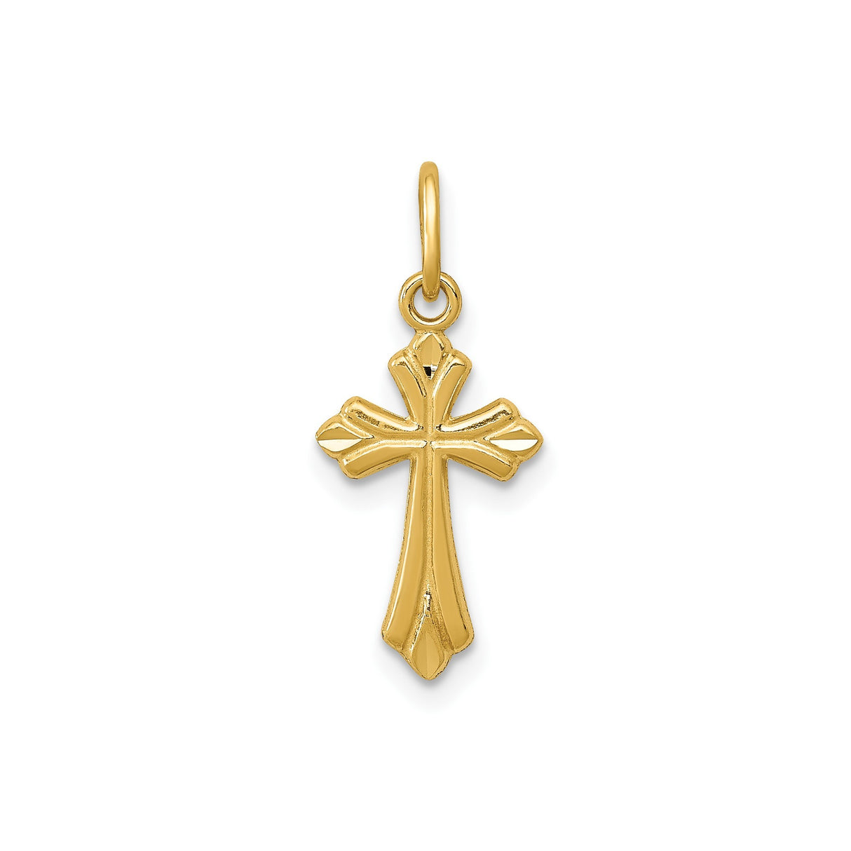 14k Yellow Gold Cross Pendant with Polished Fleur de Lis Design for Men and Women