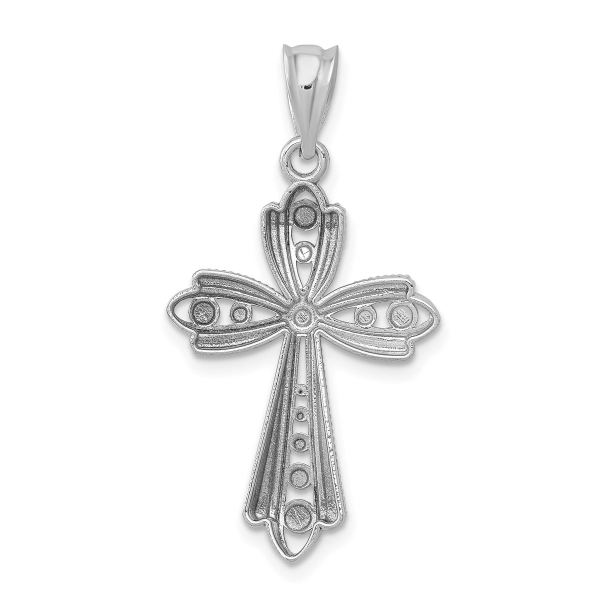 14k White Gold Fleur De Lis Cross Pendant, Polished Finish, Vintage Religious Design