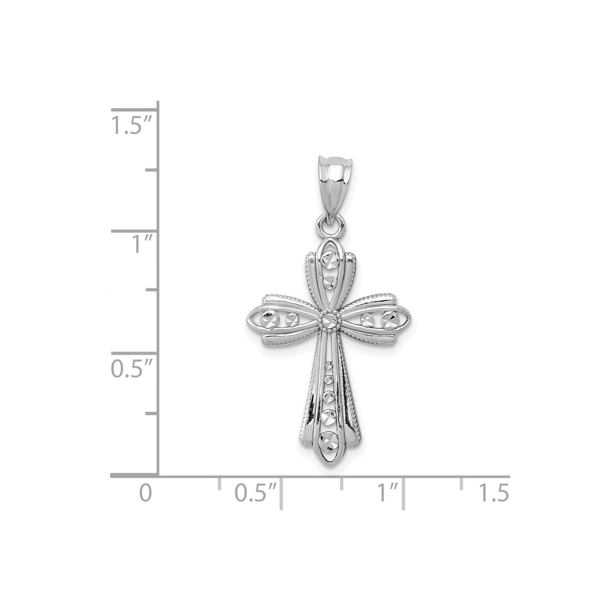 14k White Gold Fleur De Lis Cross Pendant, Polished Finish, Vintage Religious Design