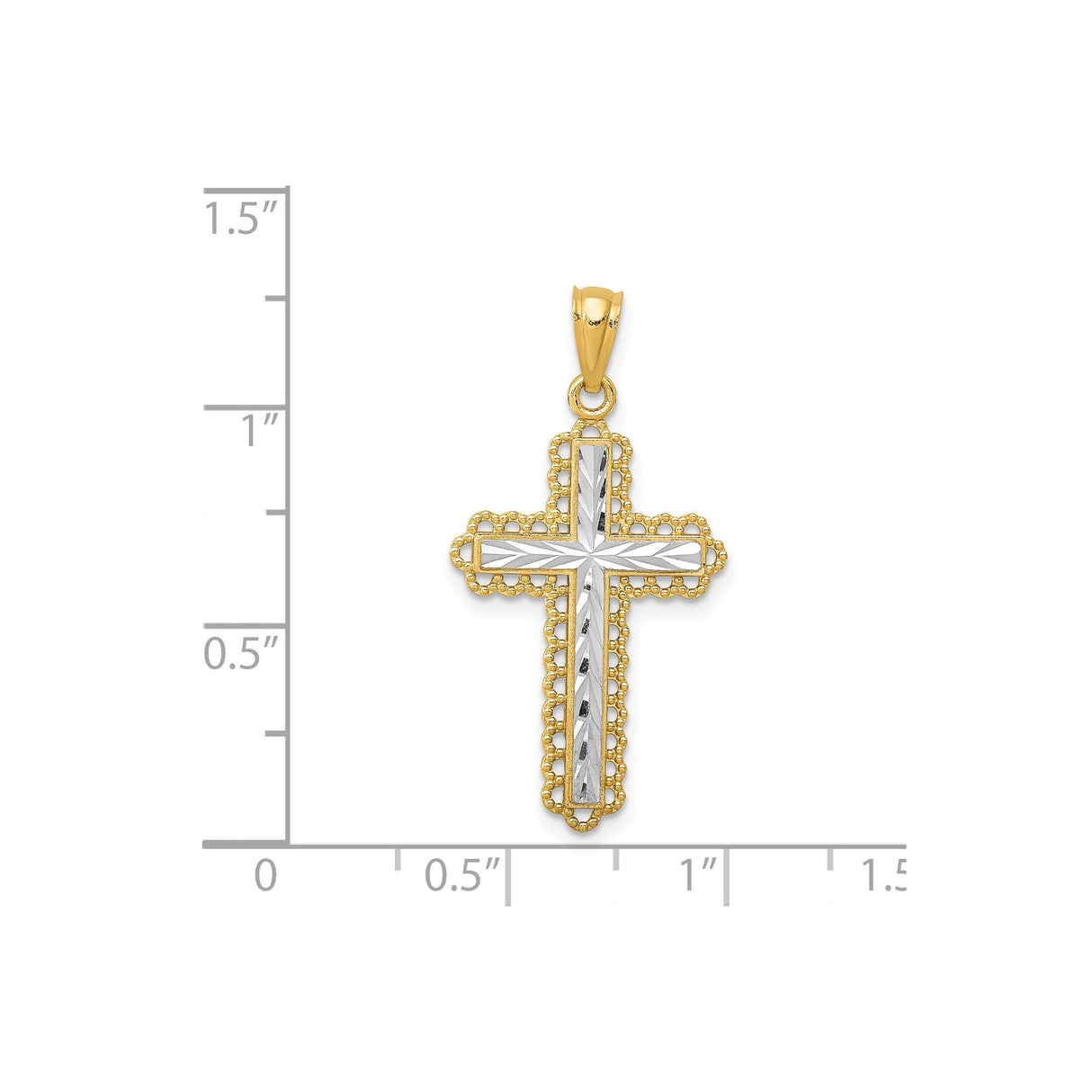 14k Multi-Tone Gold Budded Cross Pendant with Rhodium Accents and Latin Design