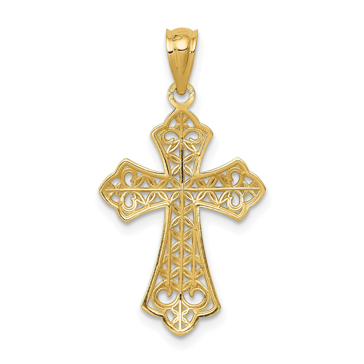 14k Yellow Gold Fleur De Lis Cross Pendant with Filigree Detail, Vintage Religious Charm