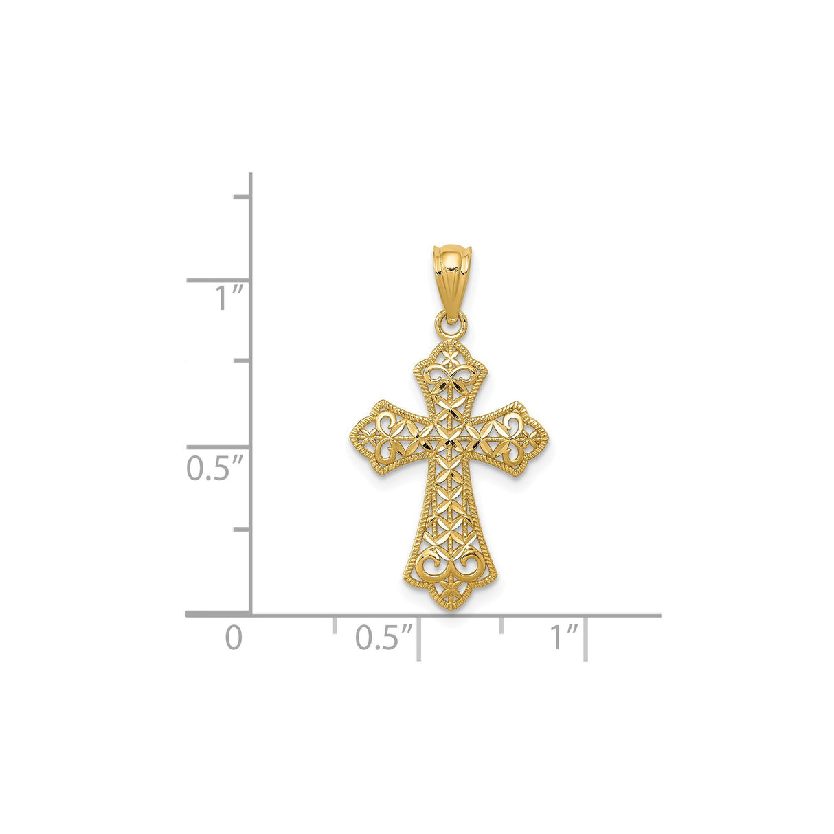 14k Yellow Gold Fleur De Lis Cross Pendant with Filigree Detail, Vintage Religious Charm