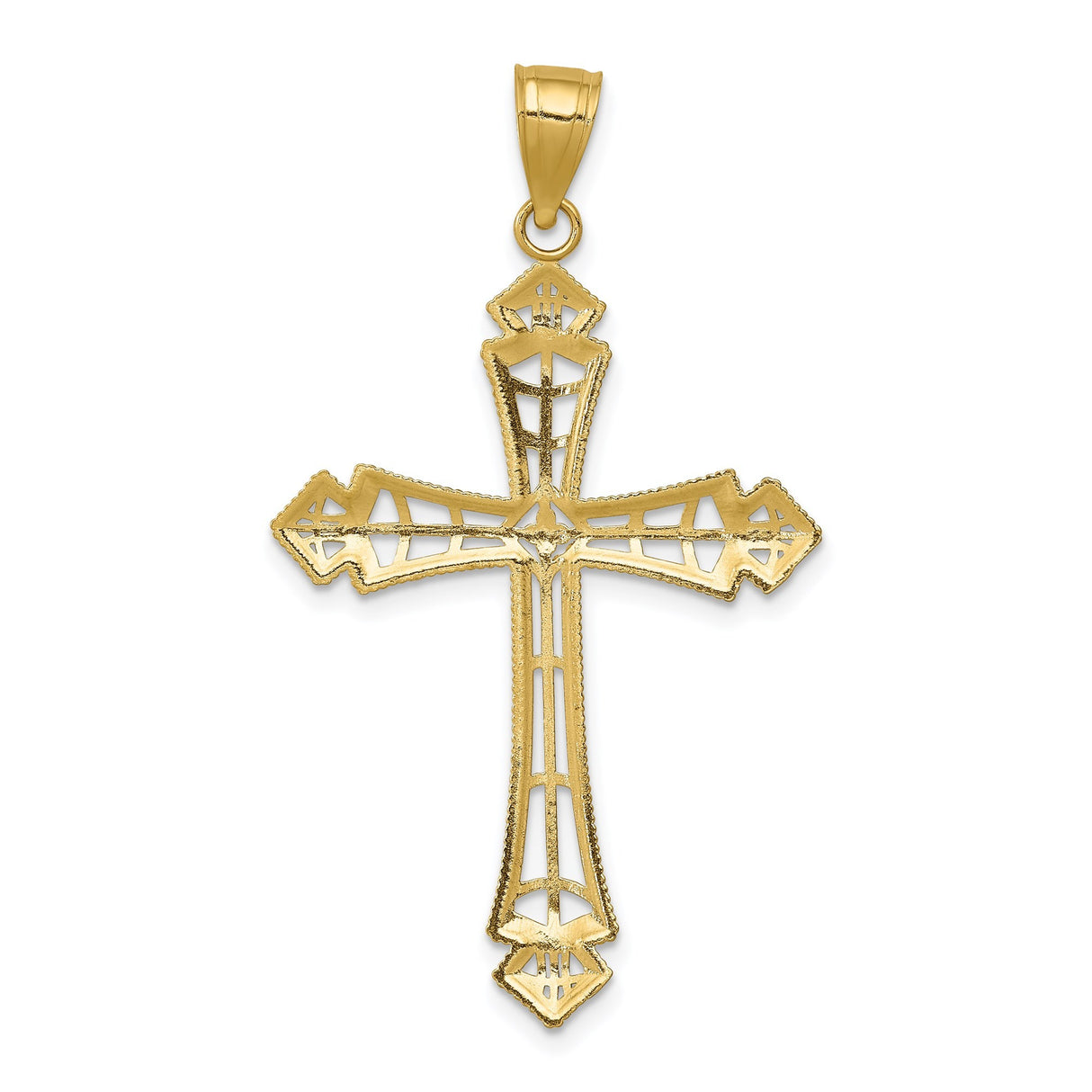 14k Multi-Tone Gold Cross Pendant with Rhodium Accents and Openwork Lattice Design