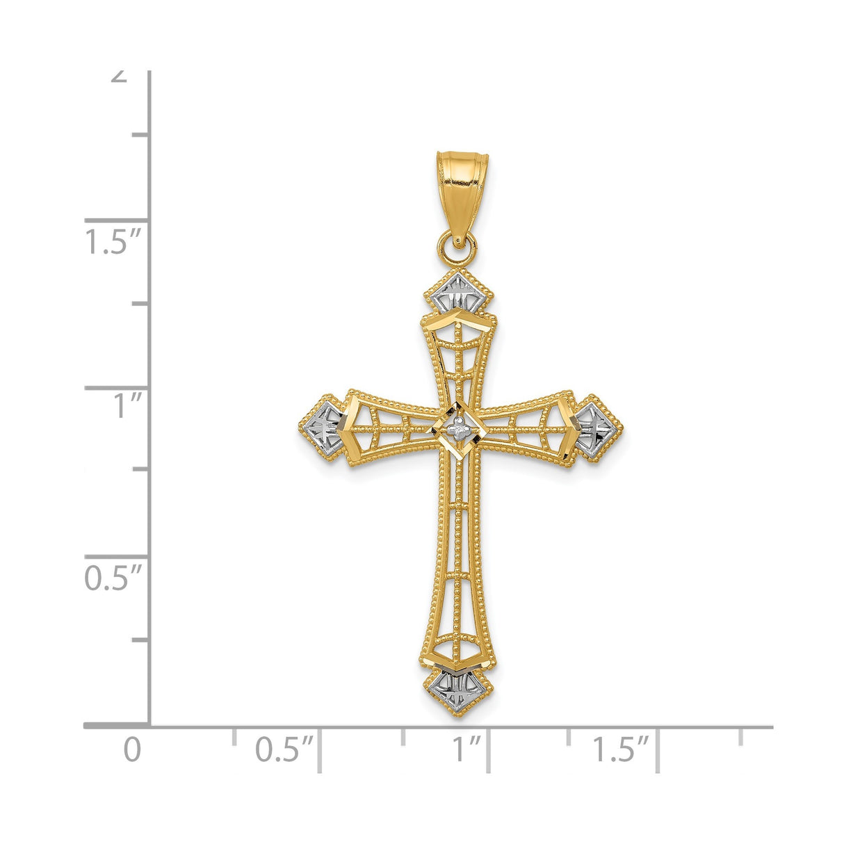 14k Multi-Tone Gold Cross Pendant with Rhodium Accents and Openwork Lattice Design
