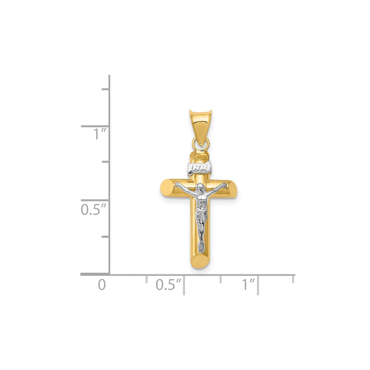 14k Multi-Tone Gold Crucifix Pendant with INRI Latin Cross and Jesus Figure