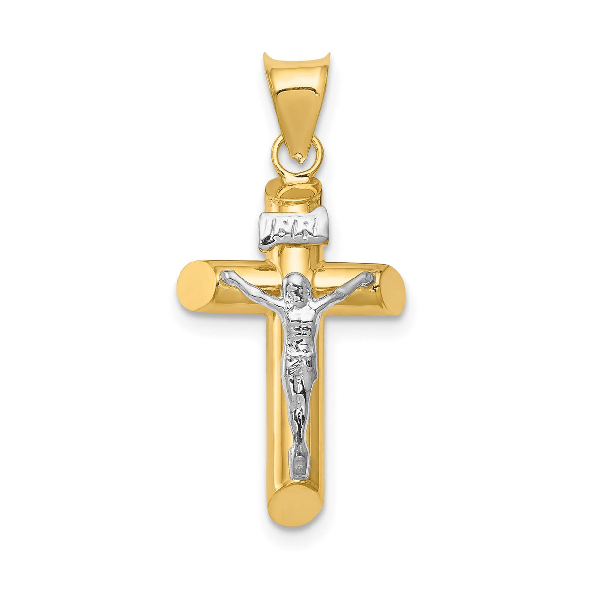 14k Multi-Tone Gold Crucifix Pendant with INRI Latin Cross and Jesus Figure