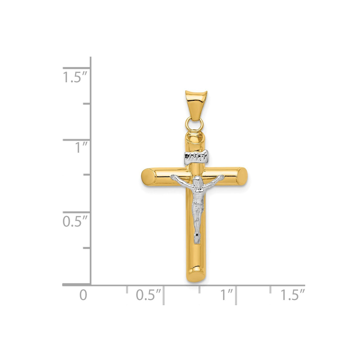 14k Two-Tone Gold Crucifix Pendant with INRI Jesus Figure Latin Cross Charm