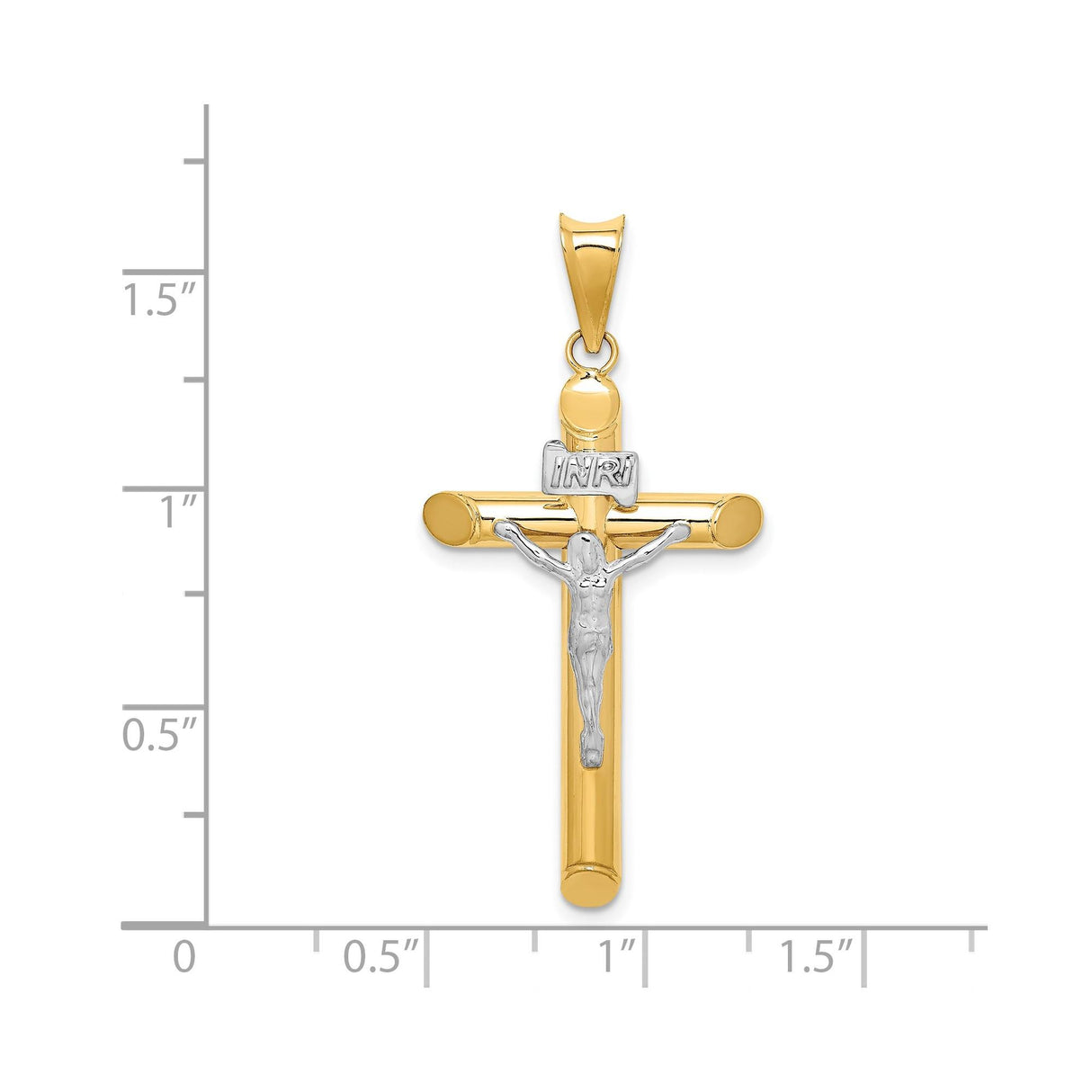 14k Multi-Tone Gold Crucifix Cross Pendant Featuring Jesus on INRI Latin Cross
